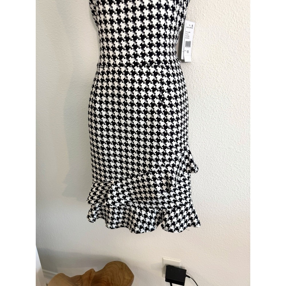 Julia Jordan A-Line Mini Dress NWT Sz 10 Houndstooth Sleeveless High Neck Ruffle - Picture 6 of 9